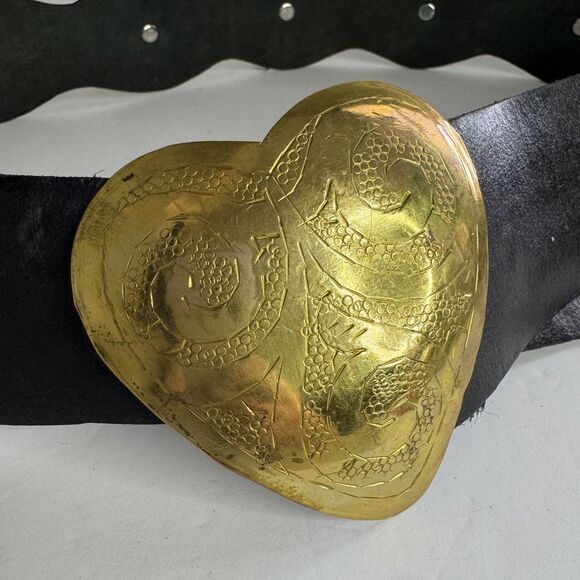 Anthropologie Z&L Europe Black Leather Gold Heart Concho Western Belt Hook Boho main image 5
